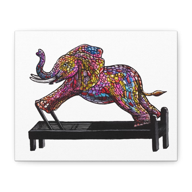 Cuadro de pared en lienzo con elefante y máquina de Pilates Reformer imagen 2