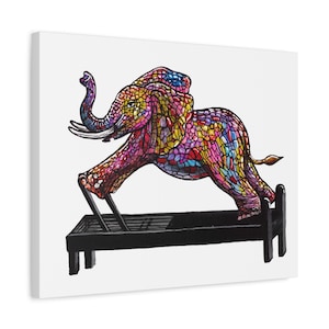 Cuadro de pared en lienzo con elefante y máquina de Pilates Reformer imagen 1