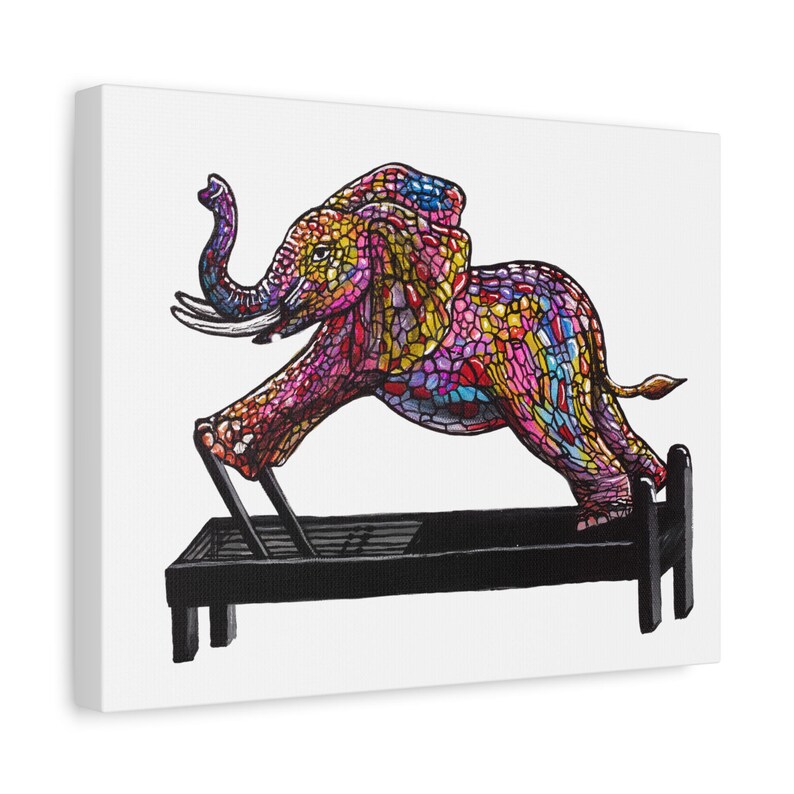 Cuadro de pared en lienzo con elefante y máquina de Pilates Reformer imagen 4