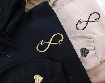Personalized partner hoodies / sweatshirts embroidered - initials & infinity motif as a romantic gift for couples in sizes S-3XL
