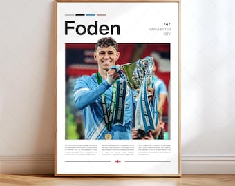Phil Foden Poster, Manchester City Digital Print, Soccer / Football Gifts, Collector Art, Sports Player, High Resolution Instant Download