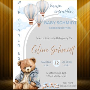 Babyparty Einladung Junge | Digitale Einladung Teddy Bär | Canva Template | Vorlage Personalisiert image 4