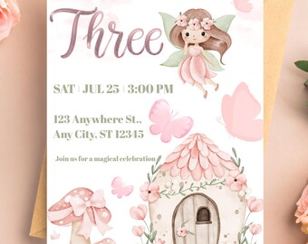 Fairy Birthday Invitation | Fairy Third Birthday Invite| Pink Fairy Party| Editable Canva Template| Magical Fairy Invitation| Digital Invite