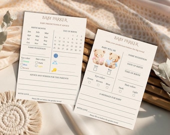 Teddy Bear Gender Reveal Games – Old Wives’ Tale & Baby Predictions | Editable Canva Template