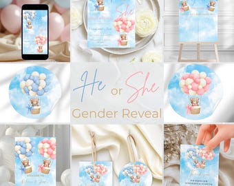 Gender Reveal Bundle — Baby Predictions Games, Gender Reveal Ideas, Editable Canva, Invite, Welcome Sign, Voting Board
