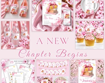 Book Themed Baby Shower Bundle, baby in bloom Invitation, Canva Template, Games, Signs, Decor, Printable Digital Download