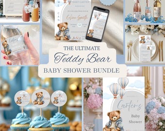 We Can Bearly Wait Baby Shower Bundle, Teddy Bear Boy Shower Games, Baby Shower Signage & Decor Set, Editable Canva Printable Template