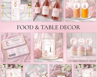 Pink Polo Bear Baby Shower Food Table Decorations, Editable Canva Template, Ralph Lauren Inspired Menu, Cupcake Toppers, Favor Tags,