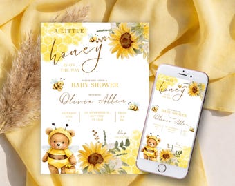 Editable Bee Baby Shower Invitation | A Little Honey Is On The Way | Mommy to Bee | Bumble Bee Invite | Instant Digital Download