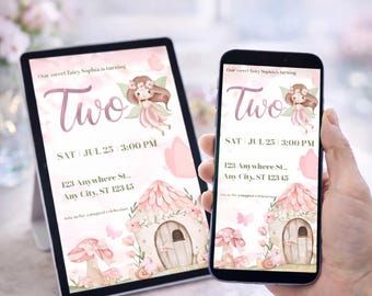 Fairy Birthday Invitation ,  2nd Birthday Girl Invite, Magical design for an Enchanted Garden Fairy Party, Canva Editable Template