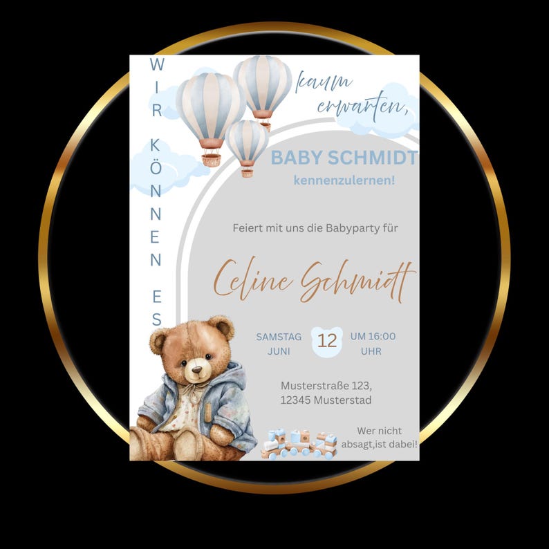 Babyparty Einladung Junge | Digitale Einladung Teddy Bär | Canva Template | Vorlage Personalisiert image 8