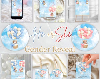 Gender Reveal Bundle — Invite, Welcome Sign, Voting Board, Baby Predictions Games, Gender Reveal Ideas, Editable Canva