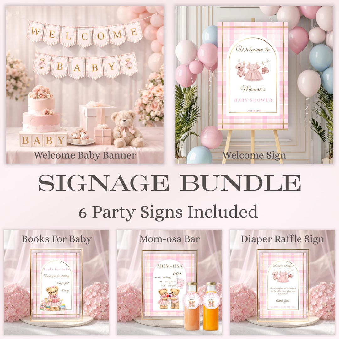 Polo Baby Shower Signage Bundle, Preppy Teddy Bear Party Signs, Pink ...