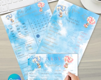 Teddy Bear Gender Reveal Games Bundle, Editable Baby Shower Games, Party Games Canva Templates, Instant Download