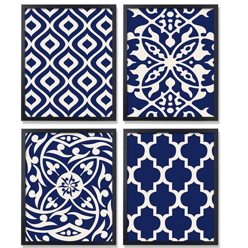Dark Blue Home Decor Printable Geometric Wall Art Prints Set Etsy
