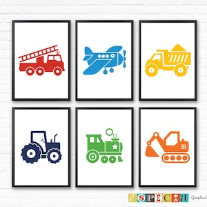 Arte imprimible de transporte para la decoración de la habitación para niños pequeños, guardería para niños o impresiones de la sala de juegos, conjunto de 6 A4 12x16 coches descargables, dormitorio para niños