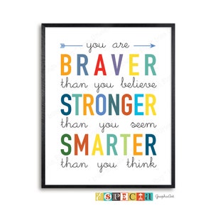 PRINTABLE Winnie The Pooh Quote You are braver than you believe for Child room decor, Inspirational kid wall art print Digital playroom sign