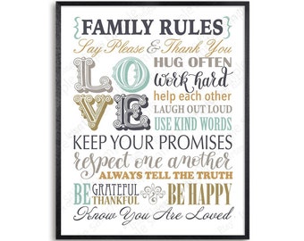 Arte de pared imprimible con reglas familiares en estilo shabby chic (PDF y JPG)