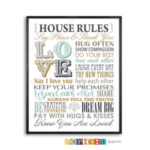 House rules Wall Art Printable poster, family values digital sign for DIY home decor, cottagecore print, farmhouse poster instant download