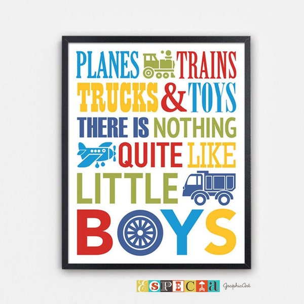 Plane train trucks quote art for Toddler Boy room, Printable Nursery Wall Decor, kids bedroom play area 5x7 8x10 11x14 16x20 playroom sign