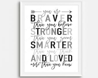 You are braver than you believe, stronger than you seem, smarter than you think and loved more than you know PRINTABLE Winnie the Pooh quote