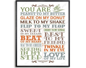 You are the peanut to my butter Funny Family rules print, Printable wall art Reasons Why I Love you 8x10 and 11x14 downloadable JPG poster