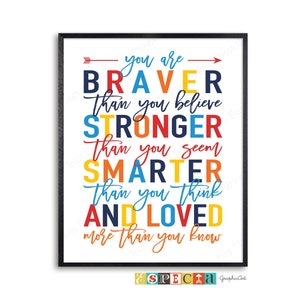 Winnie the Pooh quote You are braver than you believe, stronger than you seem, smarter than you think and loved more than you know PRINTABLE