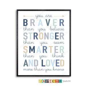 Winnie The Pooh Quote You Are Braver Than You Believe, Printable 8x10 11x14 Art, Literary Print for kids playroom, boy nursery wall decor