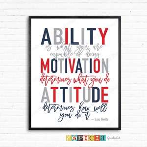 Ability Motivation Attitude printable poster for DIY boys room decor, 8x10 11x14 18x24 sports theme wall art, Motivational quote download