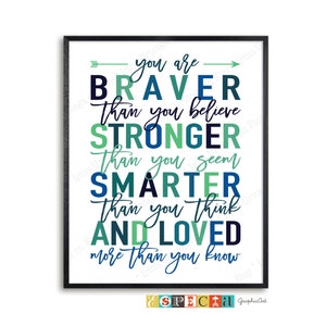 You are braver than you believe printable Winnie the Pooh quote, digital wall art print 8x10, 11x14 and 16x20 JPG instant download