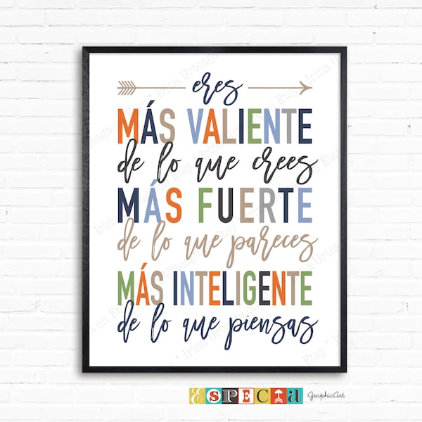 Citation espagnole, affiche imprimable pour une décoration DIY de chambre d'enfants, vous êtes plus courageux que vous ne le pensez Winnie l'ourson en espagnol, art mural téléchargeable