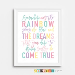 Somewhere over the rainbow skies are blue and the dreams that you dare to dream really do come true PRINTABLE wall art, digital download
