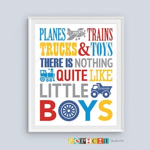 Aviones entrena camiones y juguetes Cita imprimible para DIY Baby Boy Nursery, sala de juegos para niños pequeños o decoración del dormitorio, 5x7 8x10 12x12 11x14 descargable