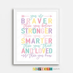Winnie the Pooh quotes for DIY Baby Girl Nursery decor in pastel colors, Printable Wall Art You are braver than you believe 8x10 11x14 16x20