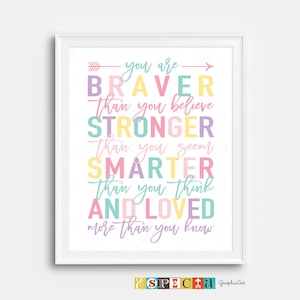 Winnie the Pooh quotes for DIY Baby Girl Nursery decor in pastel colors, Printable Wall Art You are braver than you believe 8x10 11x14 16x20