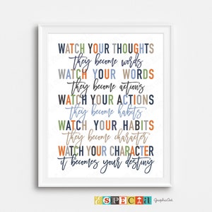 Your Destiny Inspirational Quote wall art, Printable poster Watch Your Thoughts, Family Rules Motivational Boy room decor, nursery print