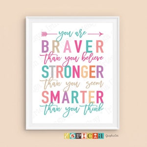 Printable quotes for kids, Purple teal pink wall art print, You are braver than you believe Pooh quote for Teen or toddler girl room decor