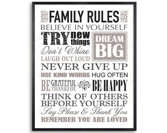 Family rules Printable wall art, digital download print for DIY home decor, family values sign 8x10, 11x14 and 16x20