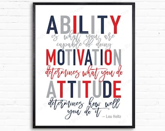 Motivierendes Zitat Poster: Fähigkeit, Motivation, Einstellung (Digitaler Download)