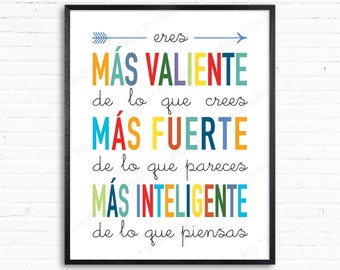 You are braver Spanish Class Poster, Inspirational Quote Printable Wall Art (Digital Download) for DIY kids room decor