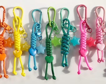 Rope Bag Charms: Colorful Star Keychains | Cute Paracord Keychain for Bags, Backpacks, Gifts