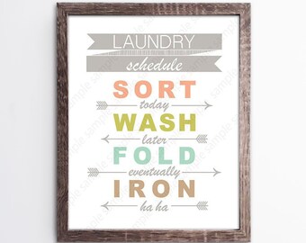 Laundry Schedule Printable Art: Sort Wash Fold Iron (Digital Download)
