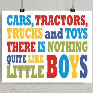 Cars Tractors Trucks and Toys play room sign, Printable wall art for Toddler boy bedroom decor, Kids Quote 8x10 11x14 digital print download