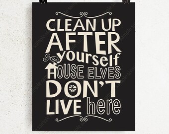 Kitchen rules sign PRINTABLE wall art, motivational quote for house cleaning, funny college student dorm or home decor in Black and beige