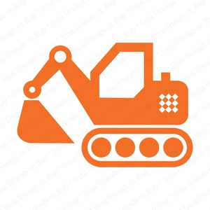 May include: Orange silhouette of a construction excavator with a bucket and tracks. The excavator is facing right.