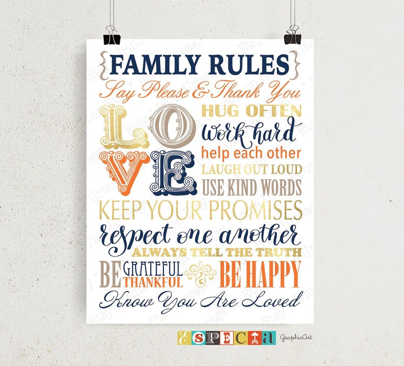 Family Rules print PRINTABLE Wall Art 8x10 and 11x14 house Etsy