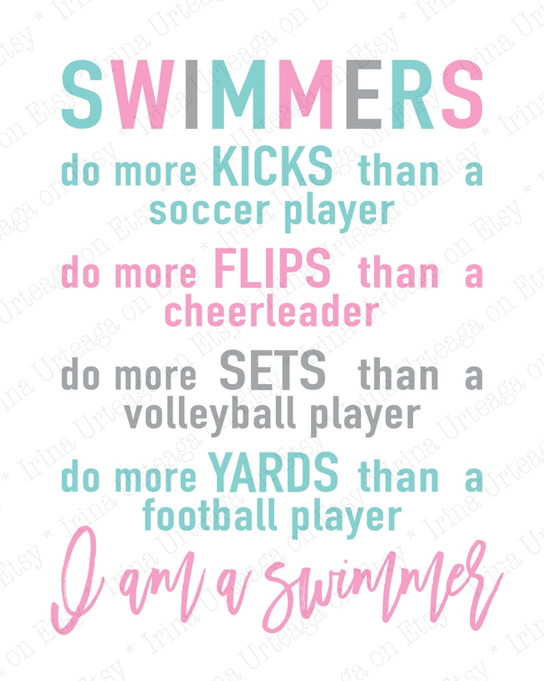 Swimmers Do More Kicks Than a Soccer Player Printable Poster Etsy