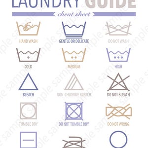 Laundry Guide, Printable Wash Care Symbols, Digital Set of 2 8x10 ...