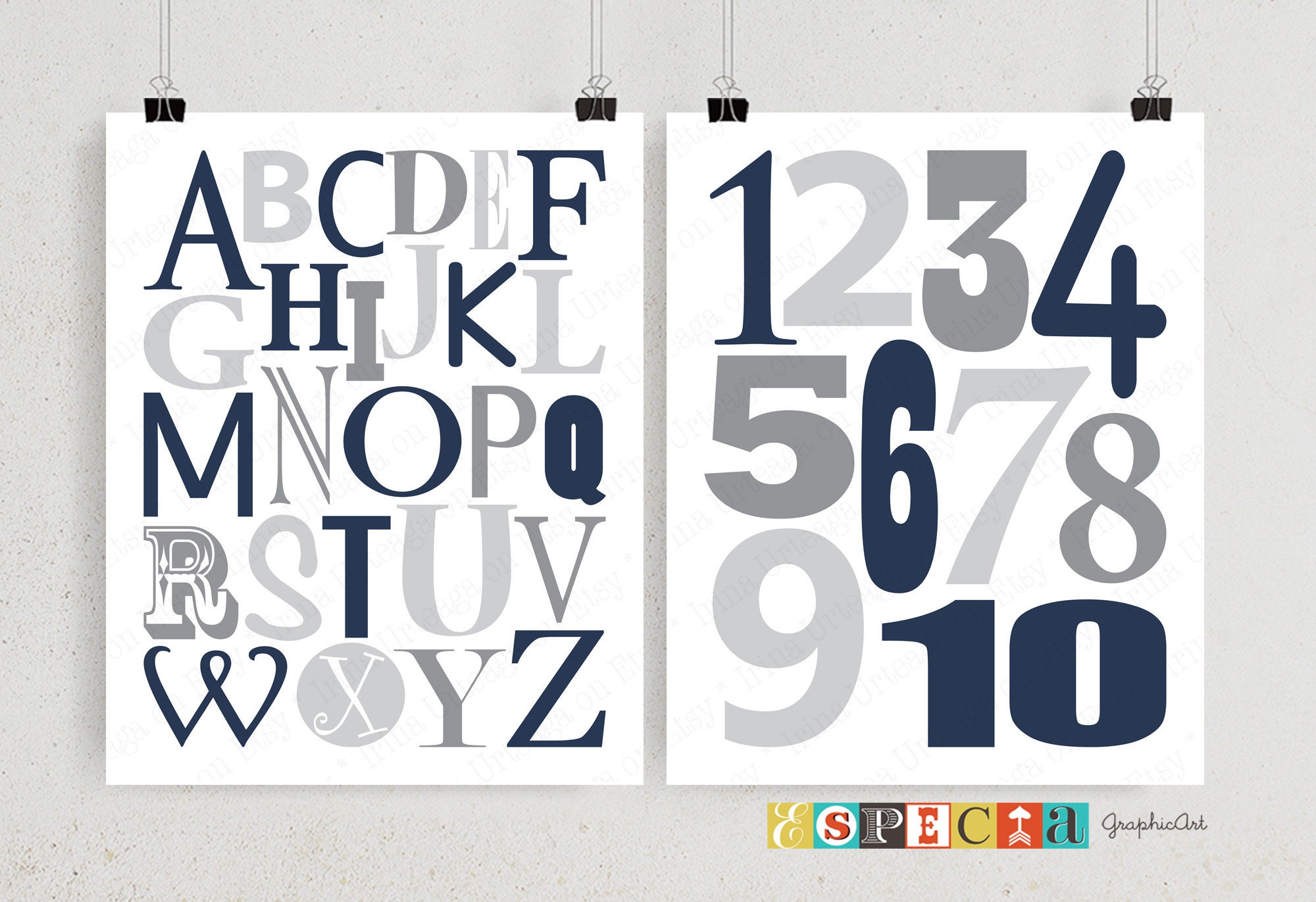 Printable Alphabet and Numbers Wall Art, Set of 2 11x14 8x10 ABC 123 ...