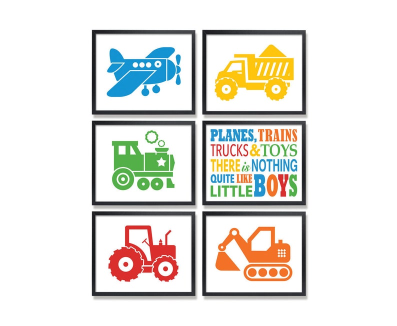 Transportation Theme Prints Set Of 6 8x10 Printable Wall Art Planes Trains Trucks Play Room Signs Cars Toddler Bedroom Posters Zip